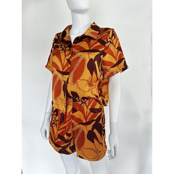 HOUSE OF HARLOW1960 lounge Satin Leisure Short Set RICH FALL COLORSsz Small